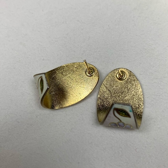 Vintage Asian Cloisonne Butterfly Flower Earrings - Picture 3 of 9